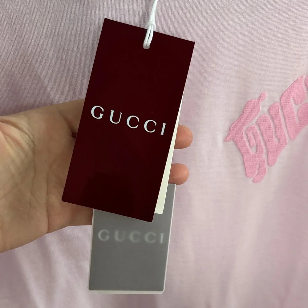 Gucci Logo Cotton Jersey Pink Mens T-shirt sz L